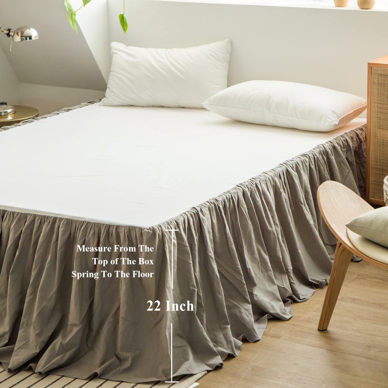 BISELINA French Linen Bed Skirt with Pleated Frills 22-Inch Tailored Drop Natural Flax Cotton Blend Dust Ruffle Soft Cozy Farmhouse Bedding (22" King, Grey) - Image 4